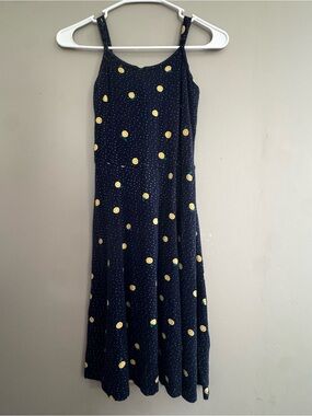 SO Women’s XS Navy Blue Lemon Print Strap Dress Summer Vacation Sundress